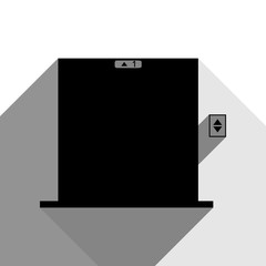 Elevators door sign. Vector. Black icon with two flat gray shadows on white background.