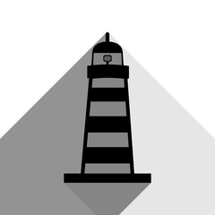 Lighthouse sign illustration. Vector. Black icon with two flat gray shadows on white background.