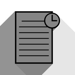 Check mark sign illustration. Vector. Black icon with two flat gray shadows on white background.