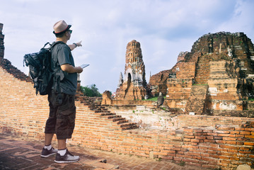 Tourist travel in Ayutthaya Historical Park, Thailand