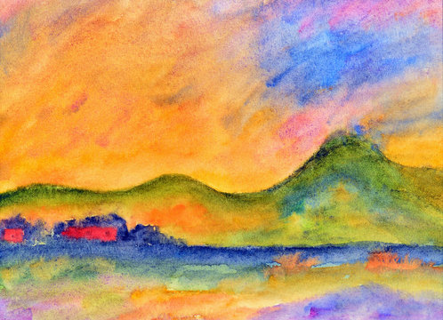watercolor painting, landscape