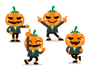 Cartoon halloween pumpkin character poses