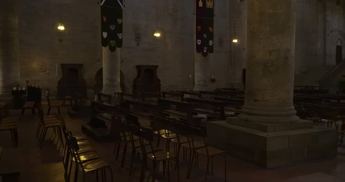 Gothic interior of the church of Santa Maria della Pieve. Arezzo, Tuscany (Italy)
