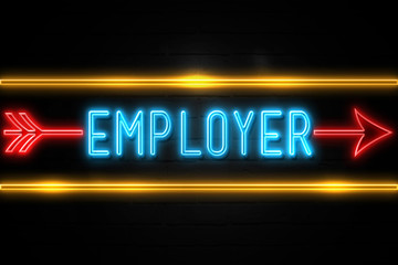 Obraz premium Employer - fluorescent Neon Sign on brickwall Front view