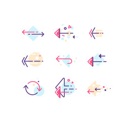 Vector set of color line modern arrows for web design, presentations and infographics.