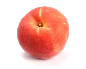 one red peach isolated on white background