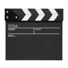 Fototapeta na wymiar blank clapper board on top view for the action scene or filming and shooting movie or cinema production on white isolated included clipping path