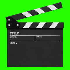 open blank clapper board on top view and green screen for the action scene or filming and shooting...