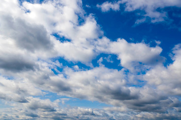 Fototapeta premium Landscape blue sky and big fluffy clouds. Background of the firmament. Weather scene day.