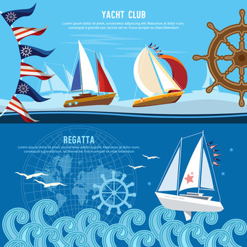 Yacht racing banner, sailing regatta. Water sports Nautical school. Sailing in the wind through the waves