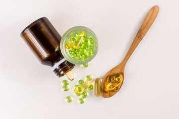 close up Evening primrose oil capsule,supplementary food
