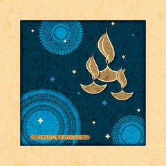 vector indian holiday postcard. diwali festival of lights. hindu design with mandala and fire symbols