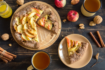 Autumn breakfast with apple pie