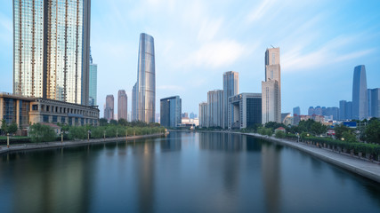 Obraz premium Tianjin Hai river waterfront downtown skyline ,China.