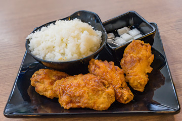 Korean sauce fried chickens Hot and Spicy served with rice
