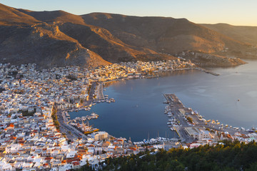 View of the Kalymnos town early in the morning, Greece.
