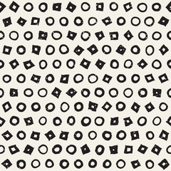Hand drawn black and white ink abstract seamless pattern. Vector stylish grunge texture. Monochrome scattered shapes paint brush lines