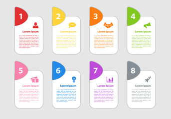 Infographic design business concept vector illustration with 8 steps or options or processes represent work flow or diagram for annual report or presentation 