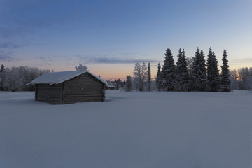House in the village in winter