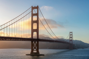 Colorful sunset at the Golden Gate Bridge in San Francisco, California, USA