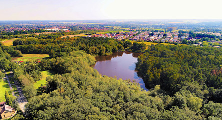 Fototapeta na wymiar Big pond in Wolfsburg, aerial photo