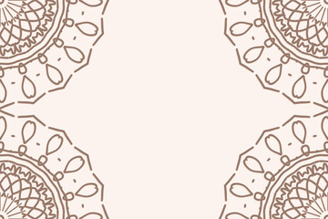 template of greeting card with floral mandala ornament. beige color. vector illustration. for invitation card, holiday background. vintage