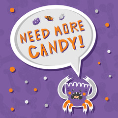 Vector background with shabby bones seamless pattern. Scary, but cute halloween monster hungry for sweets with toothy smile. Good for invitations, banners and other holiday stuff. - 170108167
