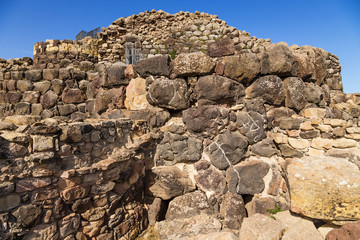 Barumini, Sardinia, Italy. Ruins of the central tower of the nuragic complex of Su Nuraxi, around the XV century BC. UNESCO World Heritage List.