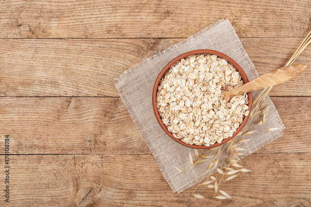 Wall mural oatmeal on table top view