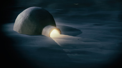 igloo with warm light from inside 3d illustration