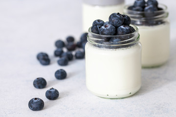Homemade yogurt with blueberry and mint