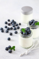Homemade yogurt with blueberry and mint