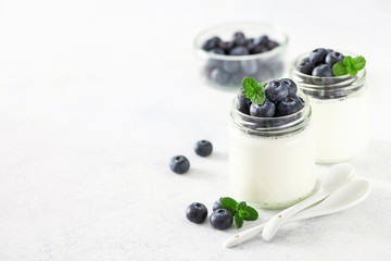 Homemade yogurt with blueberry and mint