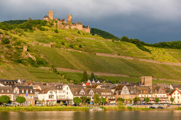Fototapeta na wymiar Thurant Castle and vineyards above Moselle river near Alken, Germany.