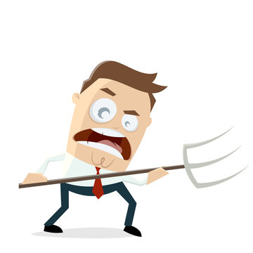 angry businessman with pitchfork