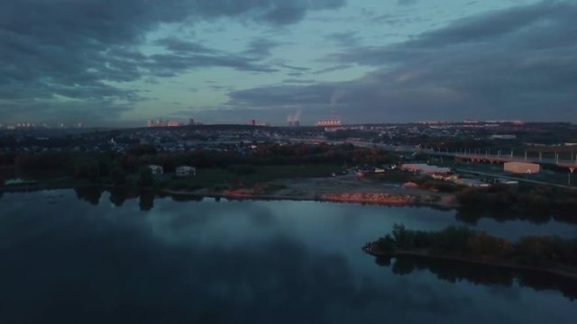 aerial view of sunset at summer evening on russian river