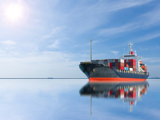 ship with container vessel go to international terminal port with throughput Capacity import export...