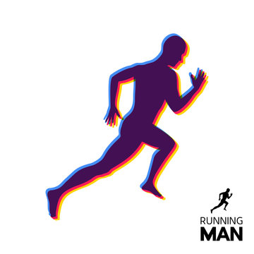 Silhouette of a running man. Design for Sport. Emblem for marathon and jogging. Vector Illustration.
