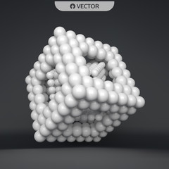 Cube. 3d spheres composition. Concept for science, education and network. Futuristic technology style. Vector illustration.