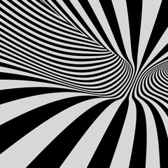 Black and white background. Pattern with optical illusion. Vector illustration.
