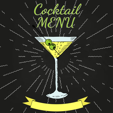 Martini, Cocktails menu in color 3 chalkboard