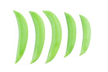 Pods of green peas isolated on the white background