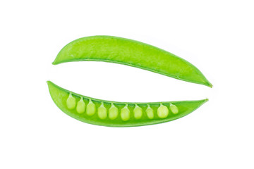 Pods of green peas isolated on the white background