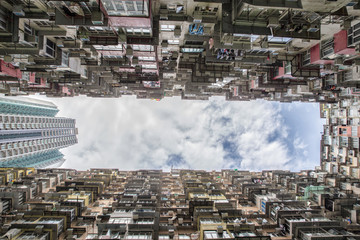 Crowded residential building in Hong Kong