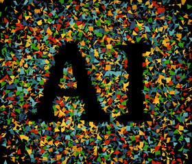 Generative human head with binary digit and random shape background. Vector. Concept of artificial intelligence, AI