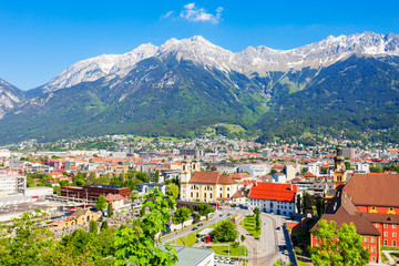Innsbruck aerial panoramic view - obrazy, fototapety, plakaty