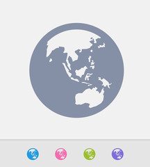 Asia & Australia On Earth - Granite Icons. A professional, pixel-perfect icon designed on a 32x32 pixel grid and redesigned on a 16x16 pixel grid for very small sizes