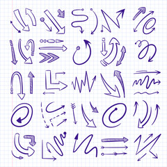 Hand drawn vector arrows set.