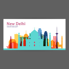New Delhi colorful architecture vector illustration, skyline city silhouette, skyscraper, flat design.
