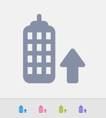 Skyscraper & Up Arrow - Granite Icons. A professional, pixel-perfect icon designed on a 32x32 pixel grid and redesigned on a 16x16 pixel grid for very small sizes